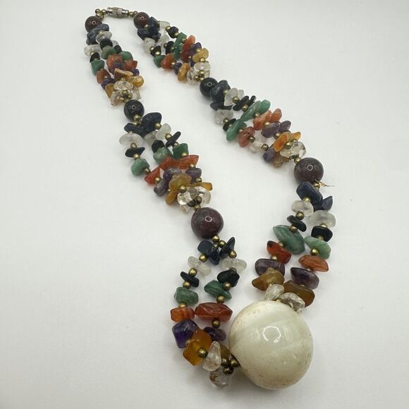 18” Multi-gemstone statement necklace with gold/brass tone accents! - Picture 9 of 11